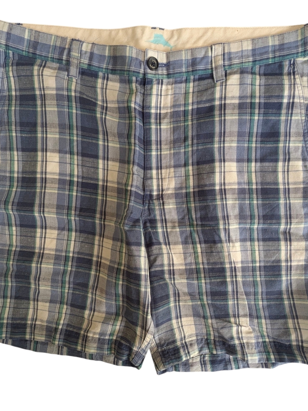 Tommy Bahama Blue and Cream Plaid Flat Front Shorts
